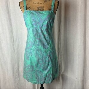 Vintage Blue Ginger Blue Green Batik Print Mini Tank Dress Sz Small Tropical
